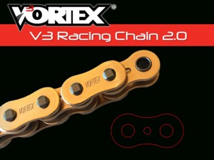 Vortex Racing V3 2.0 520SX3 114-Link Gold Motorcycle Chain - Gold 520 x 114L X-Ring Chain by Vortex Racing