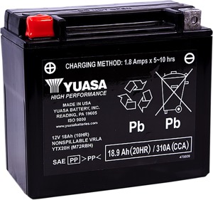 Yuasa YTX20H High Performance Factory Activated 12V Battery - Maintenance free AGM battery, YTX20H, 12V, 310 CCA
