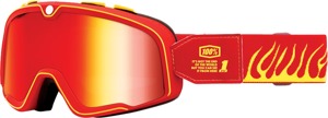 100% Barstow Goggle Red Yellow Death Spray Adult Mirrored Lens - Premium anti-fog goggles with mirrored lens