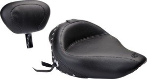 Mustang Wide Studded Solo Seat with Backrest 14.5" For 04-21 HD Sportster