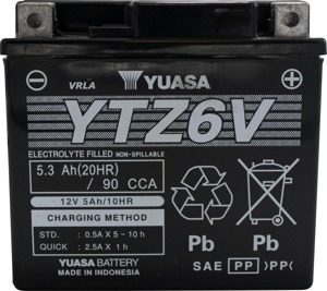 Yuasa YTZ6V AGM Maintenance Free 12V Battery - AGM 12V battery, 5.3Ah, 90CCA, factory activated