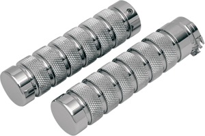Accutronix Knurled Notched Custom Grips Chrome, 1in Bars, Pair For Harley