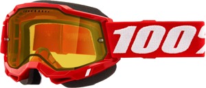 100 Percent Accuri 2 Snowmobile Goggles Neon Red Yellow Lens - Snow goggles with yellow lens for snowmobile use