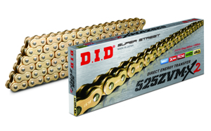 DID 525ZVM-X2 Gold 120 Link Motorcycle Chain - 120 link gold 525ZVM-X2 chain, universal fit