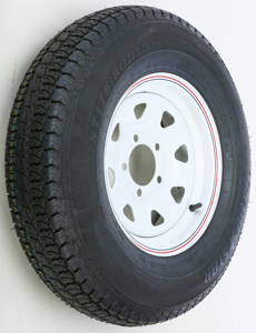 AWC Trailer Tire and 8 Spoke Steel Wheel Assembly White - 8 spoke steel wheel and tire assembly, white finish