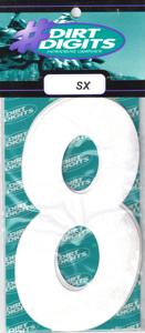 #8 6" Tall White "SX" Stick-On Race Numbers - 3 Pack
