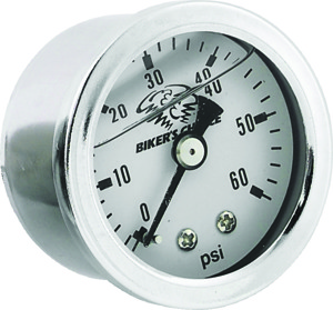 Bikers Choice Oil Pressure Gauge White Face Liquid Filled 0-60 PSI 1/8 NPT - White face oil pressure gauge 0-60 PSI, 1/8 NPT