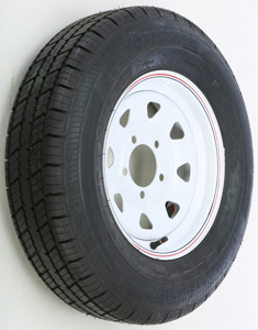 AWC Trailer Tire and 8 Spoke Steel Wheel Assembly White - Radial trailer tire and steel wheel, white finish