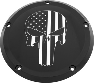 Custom Engraving 7 TC Punisher Derby Cover Black For Harley Davidson - Billet aluminum derby cover For Harley Davidson