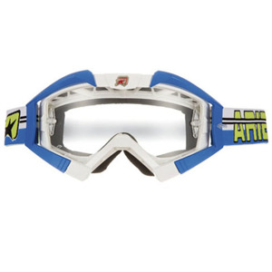 Ariete MX Goggles Crows Top White Blue OTG Clear Lexan Lens - OTG MX goggles, white with blue outriggers
