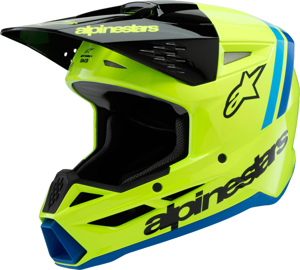Alpinestars SM3 Youth Radium Helmet Yellow Fluo/Black/Blue YM - Youth MX helmet in Yellow Fluo/Black/Blue, size YM
